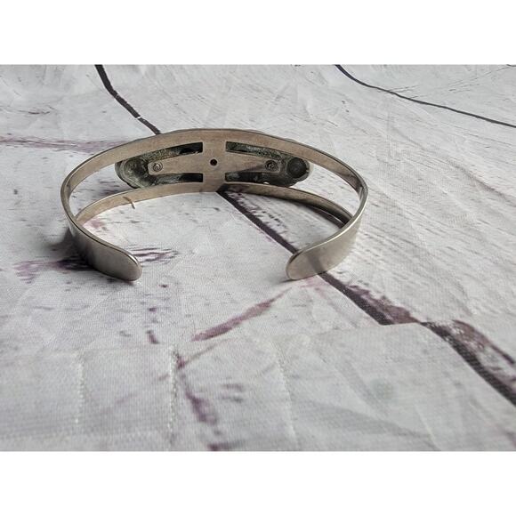 Vintage Faux Turquoise Silver Tone Cuff Bracelet - Picture 6 of 8